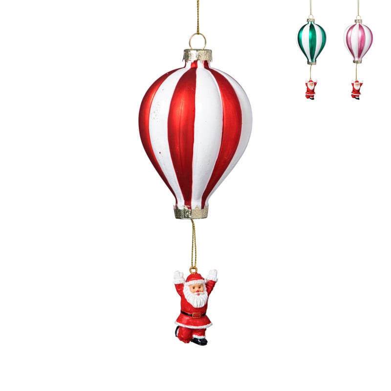 Kersthanger luchtballon met kerstman - diverse varianten - ø7.5x16.5 cm