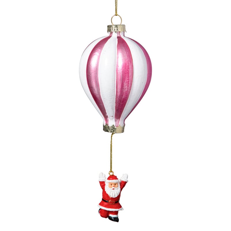 Kersthanger luchtballon met kerstman - diverse varianten - ø7.5x16.5 cm