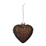 Kersthanger hart met glitters - bruin - 4x10 cm