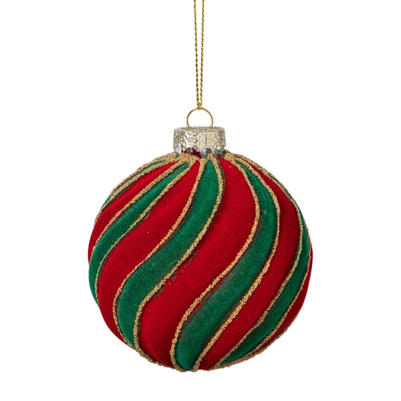Kerstbal swirl velvet - rood/groen