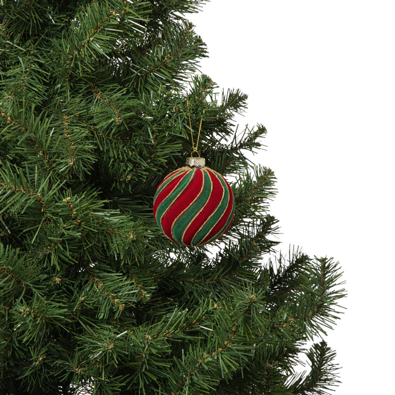Kerstbal swirl velvet - rood/groen