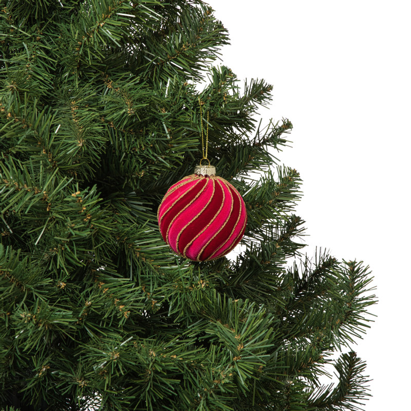 Kerstbal swirl velvet - paars/roze