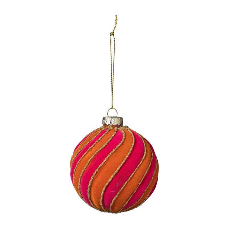 Kerstbal swirl velvet - roze/oranje