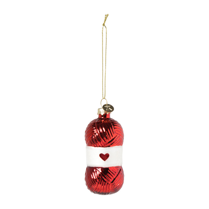 Kersthanger bolletje wol - rood - ø4x8.9 cm