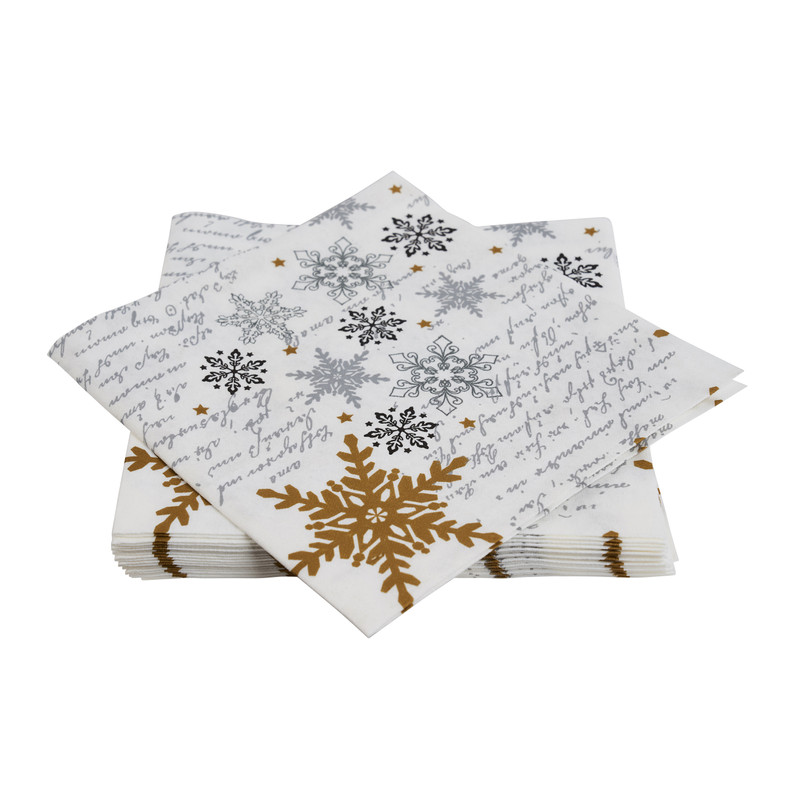 Servetten  snowflakes - wit - 40x40 cm - set van 12