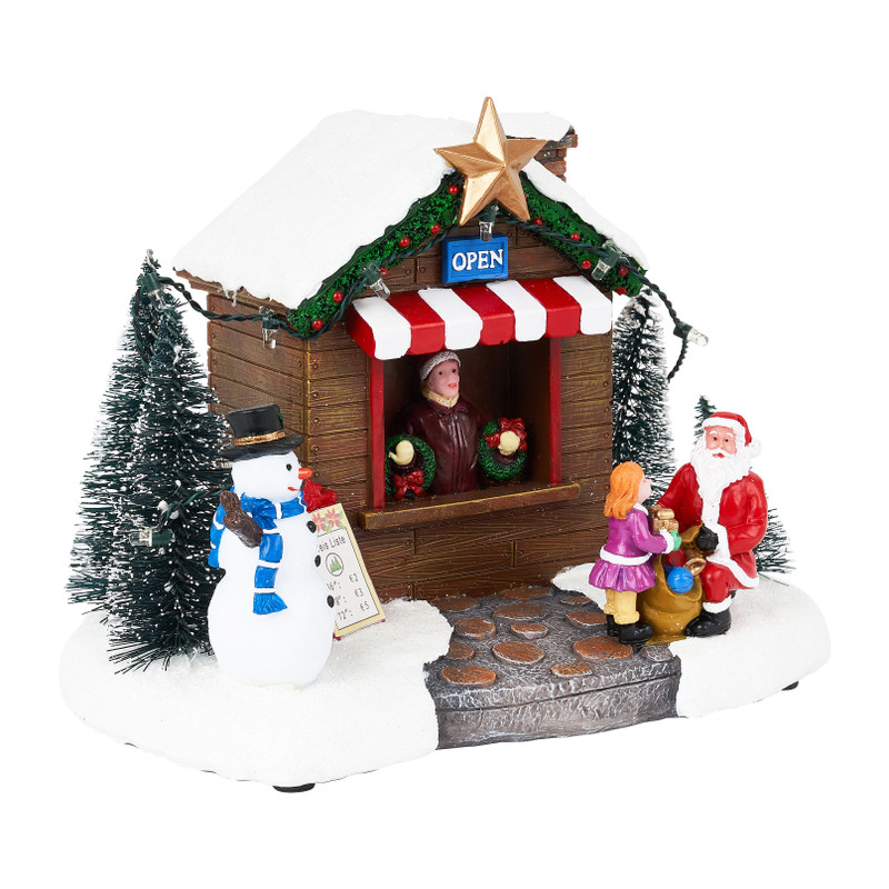 Kerstdorp met sneeuwpop - 20x13x15 cm