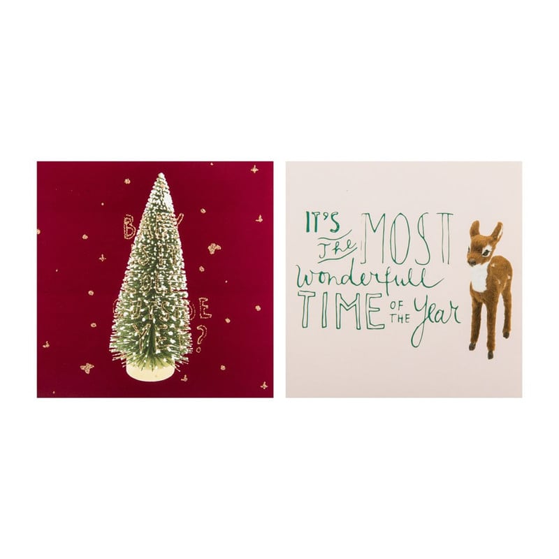 Kerstkaart kerstboom en hert - 15x15 cm - 6 stuks