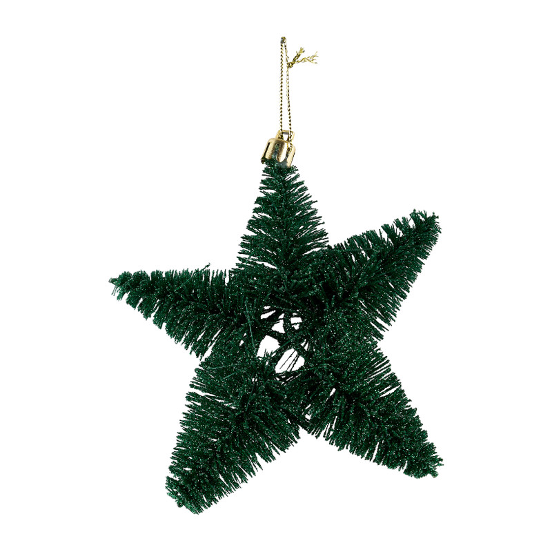 Kerstster met glitter - Groen - 11,5 cm