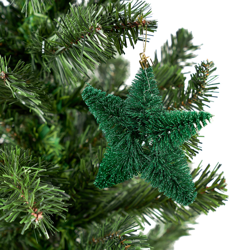 Kerstster met glitter - Groen - 11,5 cm