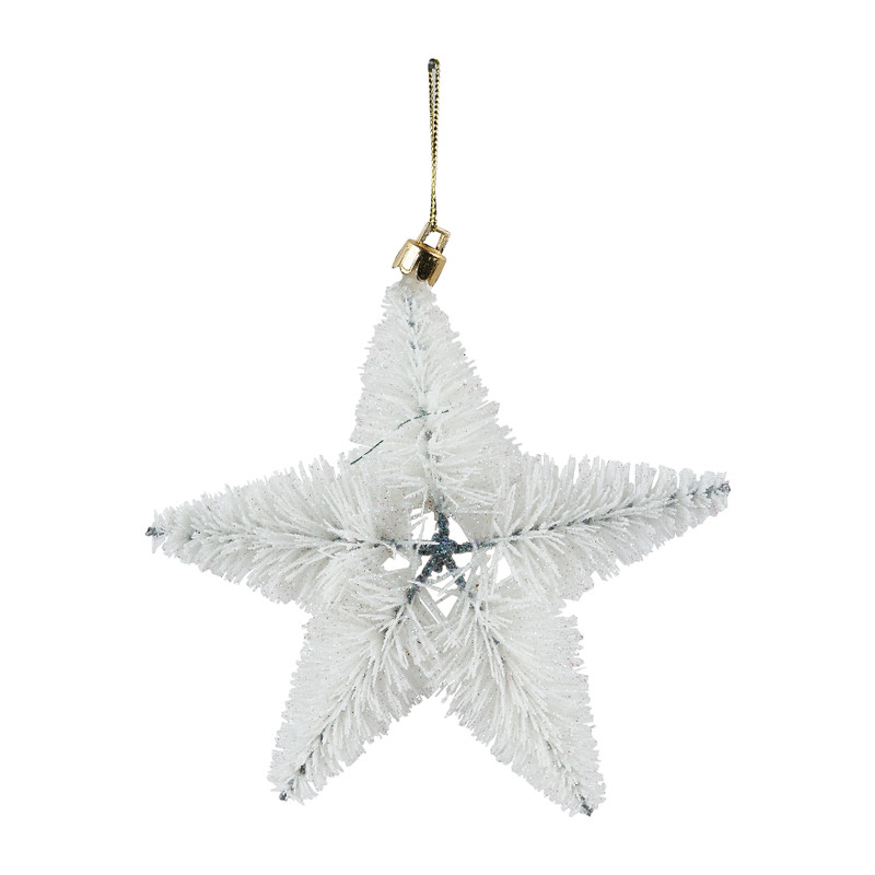 Kerstster met glitter - Wit - 11,5 cm