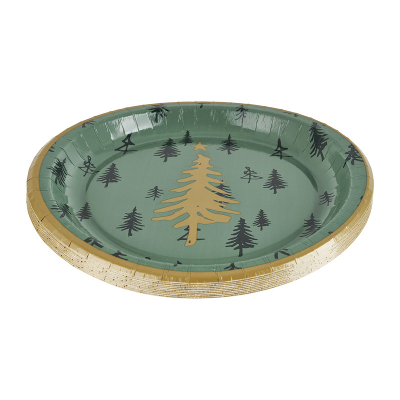 Bordjes X-Mas - groen - ø22.5 cm - set van 10