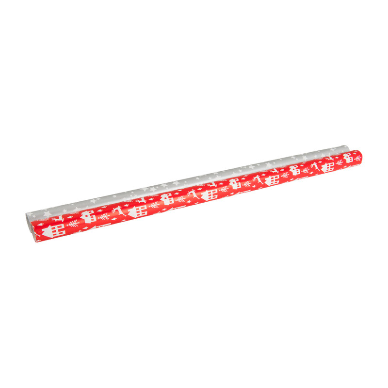Cadeaupapier kerst - rood/zilver - set van 2