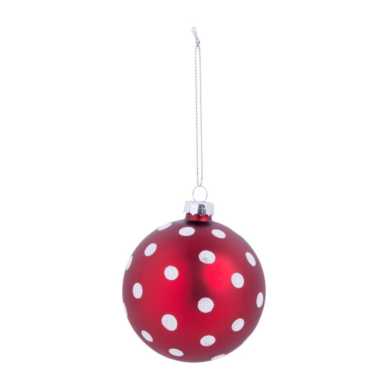Kerstbal rood met grote witte stip