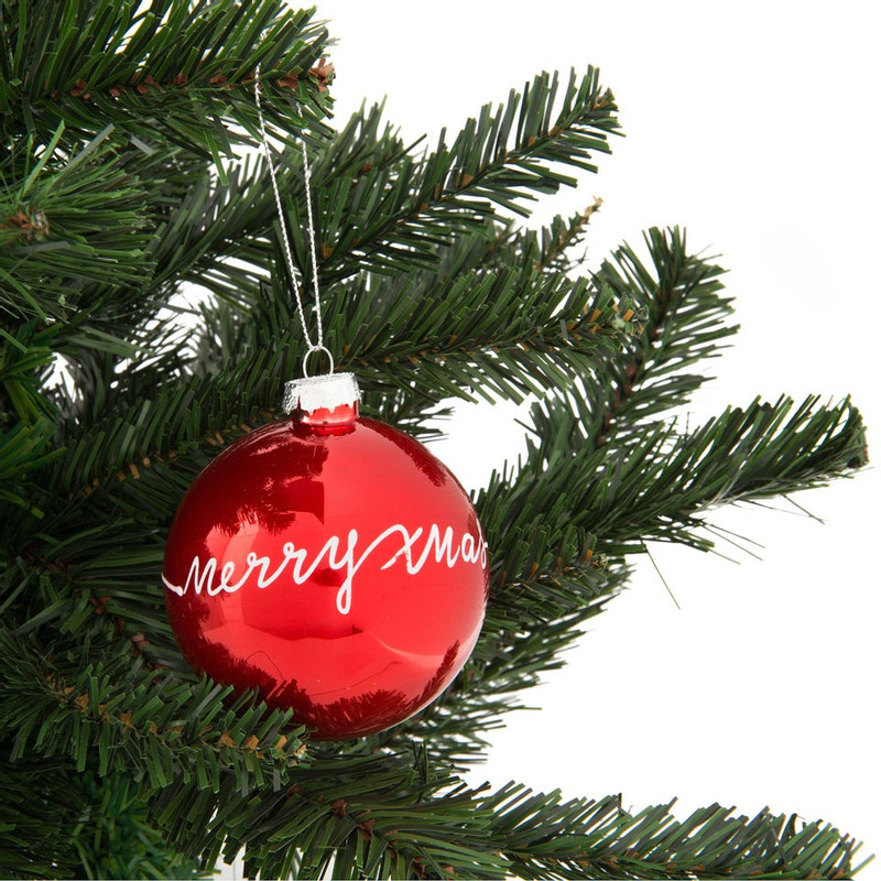 Kerstbal rood Merry Xmas
