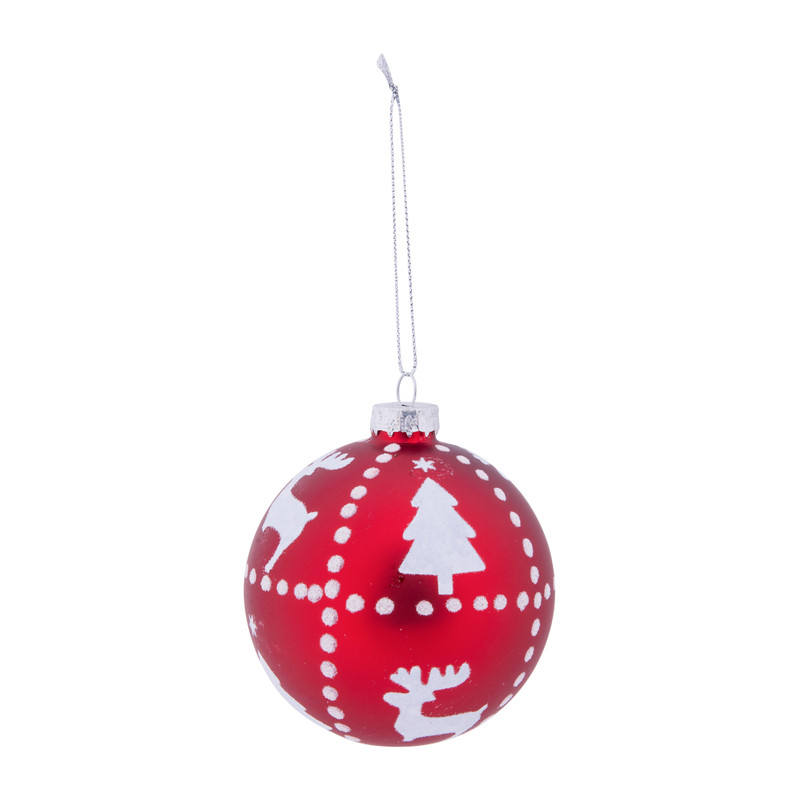 Kerstbal rood rendier met boom