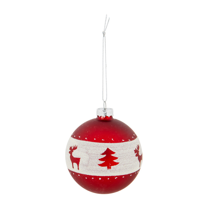 Kerstbal - rood/witte rand - glas