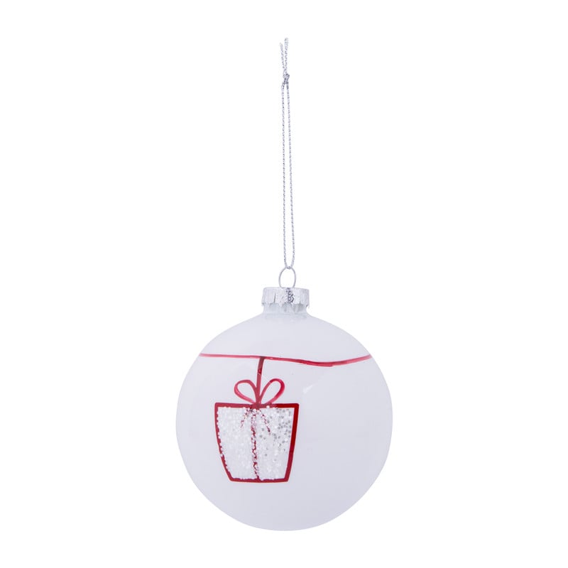 Kerstbal met wit cadeau