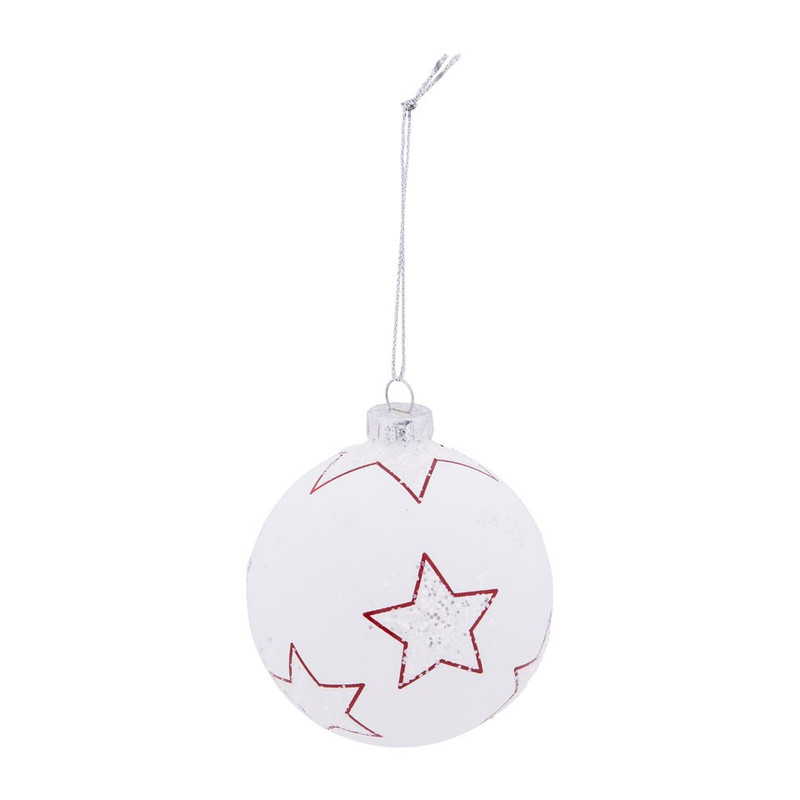 Kerstbal wit rode ster
