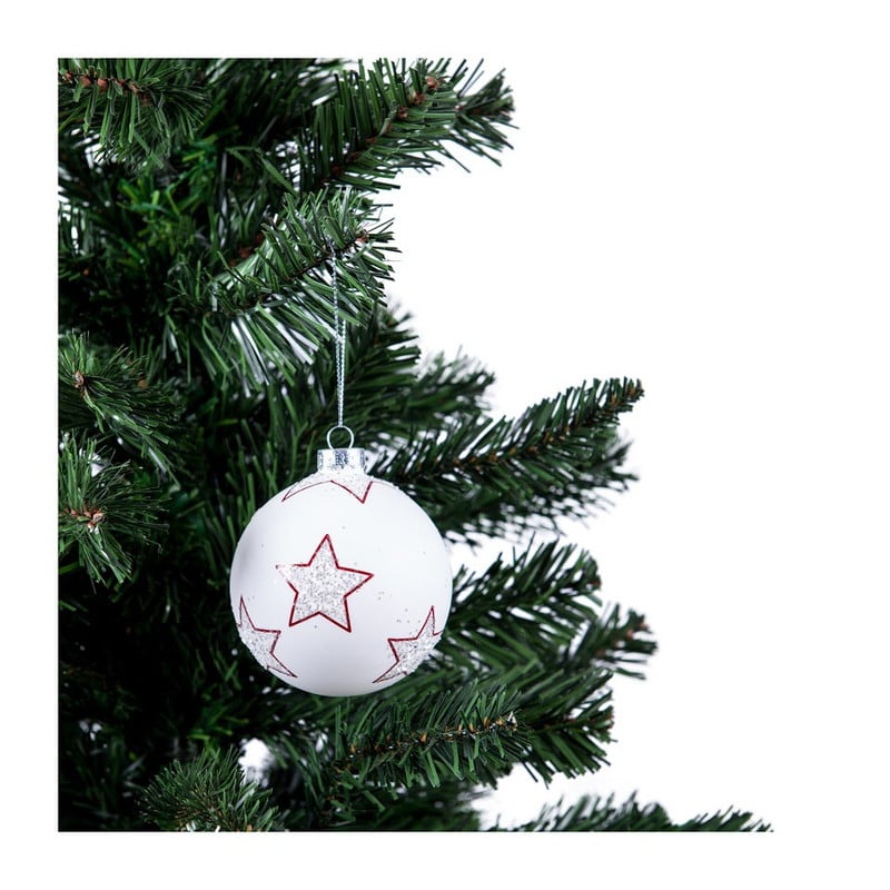 Kerstbal wit rode ster