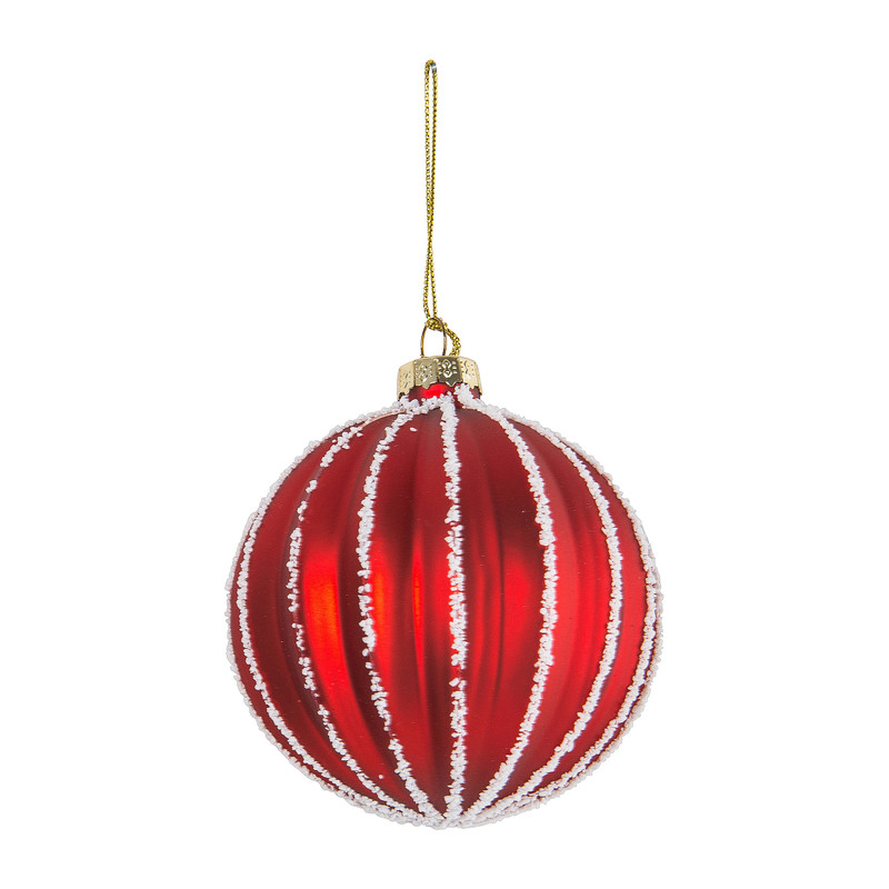 Kerstbal rood relief wit - glas
