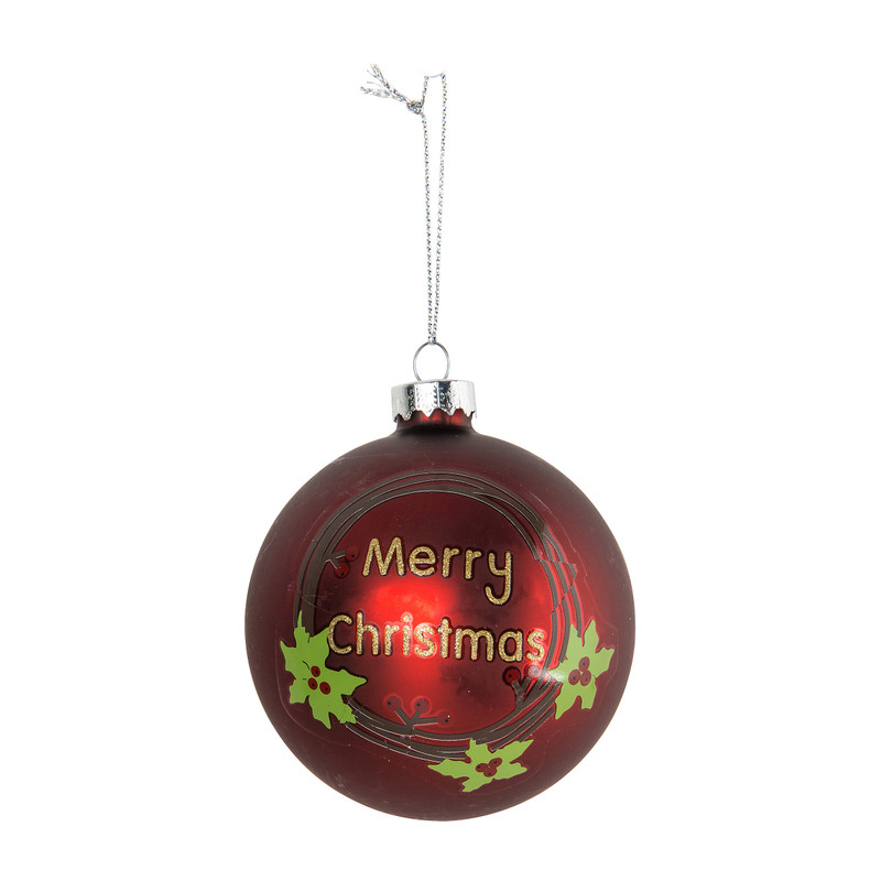 Kerstbal bordeaux - Merry Christmas - glas