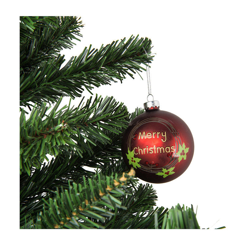 Kerstbal bordeaux - Merry Christmas - glas