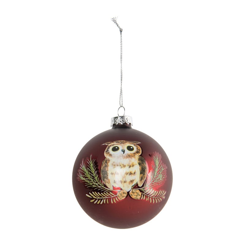 Kerstbal bordeaux uil - glas