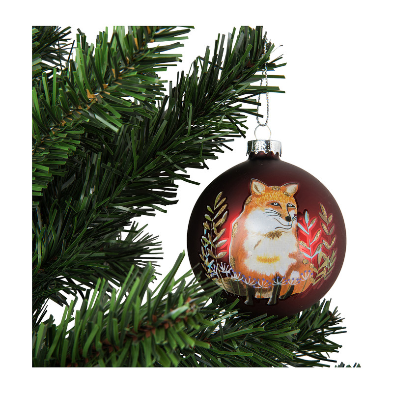 Kerstbal bordeaux vos - glas