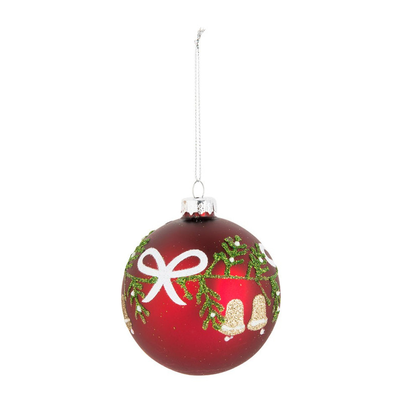 Kerstbal bordeaux goudkleurige bloemen
