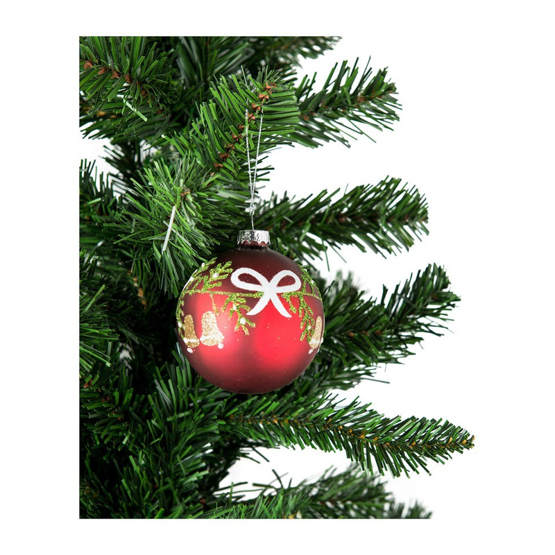 Kerstbal bordeaux goudkleurige bloemen