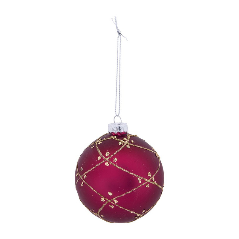 Kerstbal  bordeaux ruit patroon