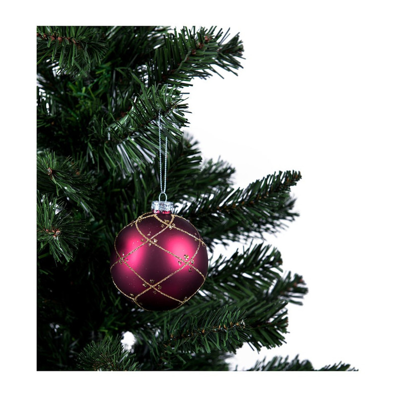 Kerstbal  bordeaux ruit patroon