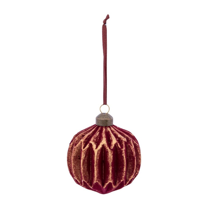 Kerstbal bordeaux relief - goudkleurig - glas