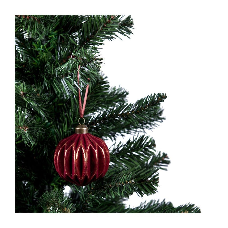 Kerstbal bordeaux relief - goudkleurig - glas