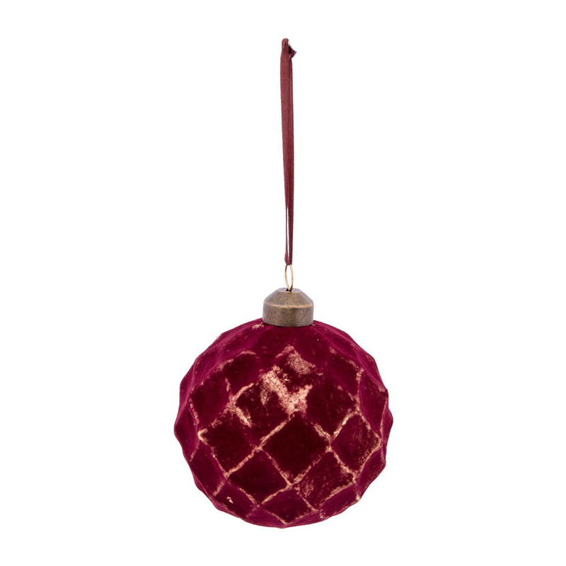 Kerstbal bordeaux relief ruit
