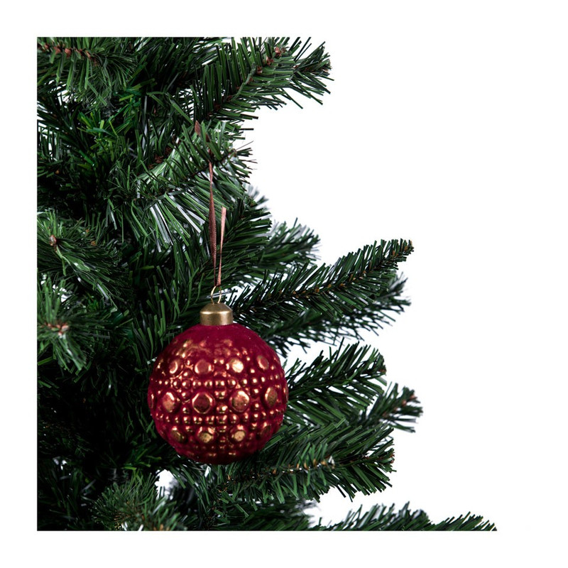 Kerstbal bordeaux relief stip