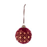 Kerstbal bordeaux relief stip