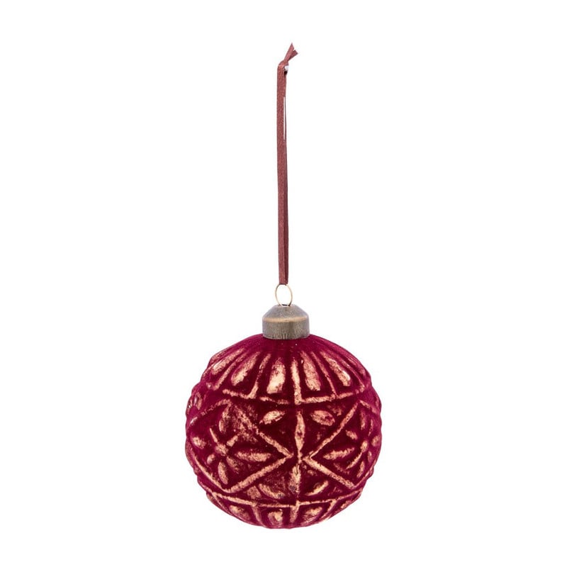 Kerstbal bordeaux relief ruit - glas