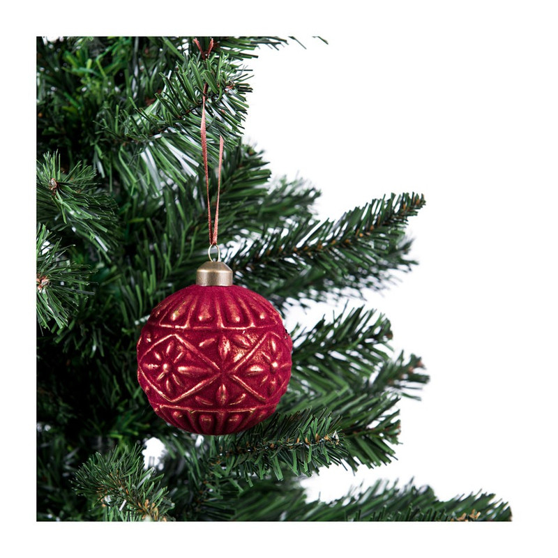 Kerstbal bordeaux relief ruit - glas