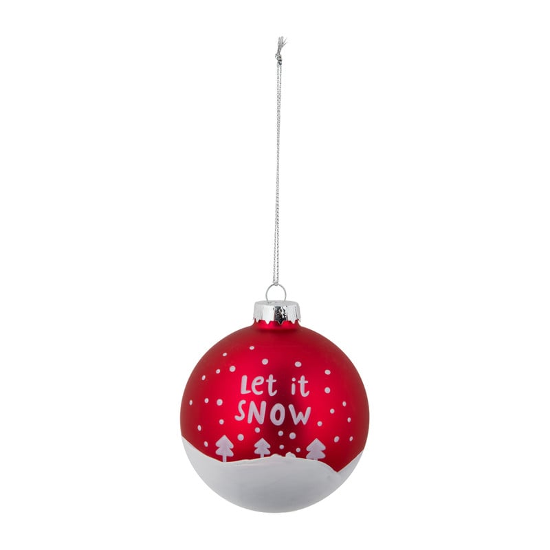 Kerstbal rood let is snow - glas