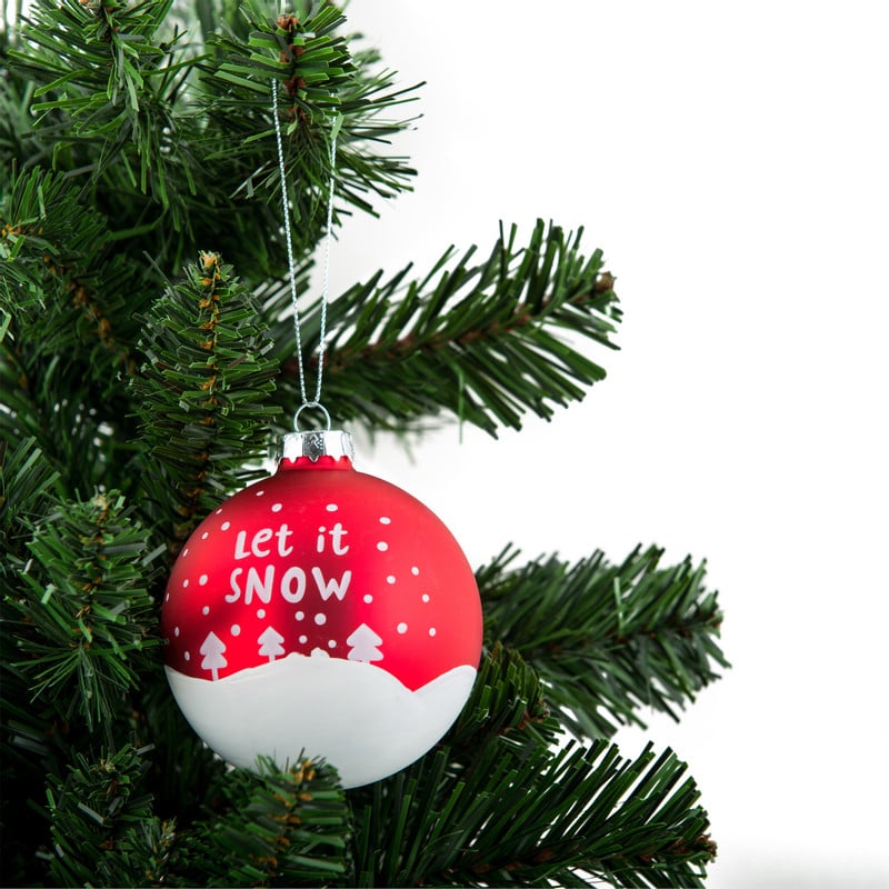 Kerstbal rood let is snow - glas