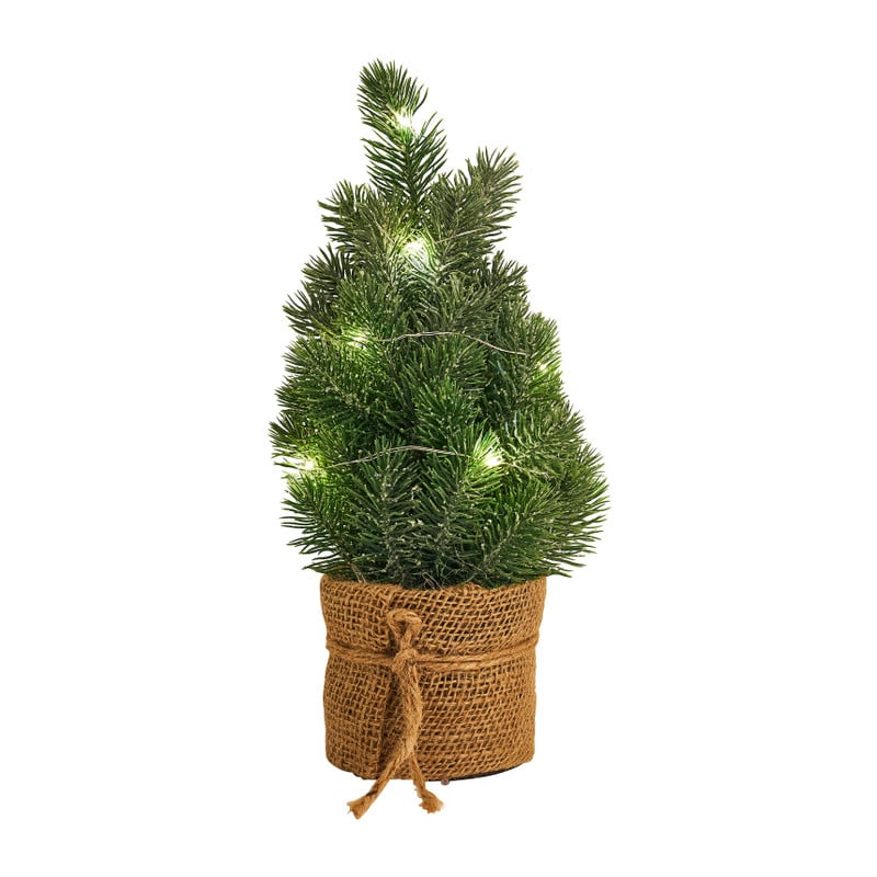 Kunstkerstboompje in pot - 10 led lampjes - 33 cm 