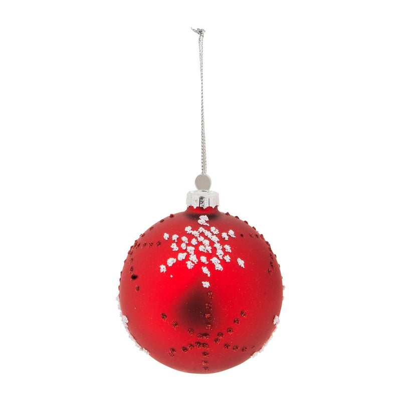 Kerstbal rood - stipjes en sterren - 8 cm
