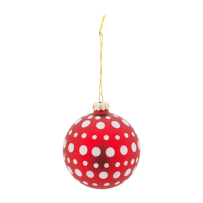 Kerstbal rood - grote stippen - 8 cm