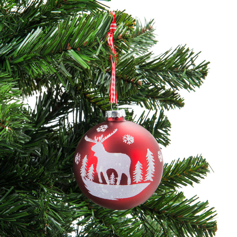 Kerstbal - rendier wit - 8 cm