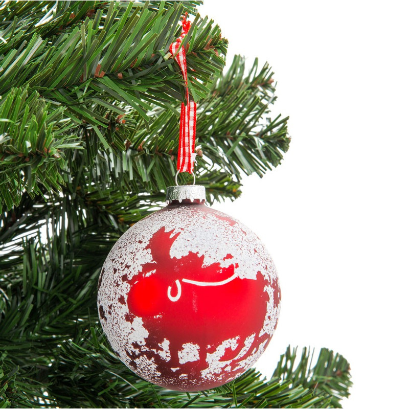 Kerstbal - sneeuw rendier - 8 cm