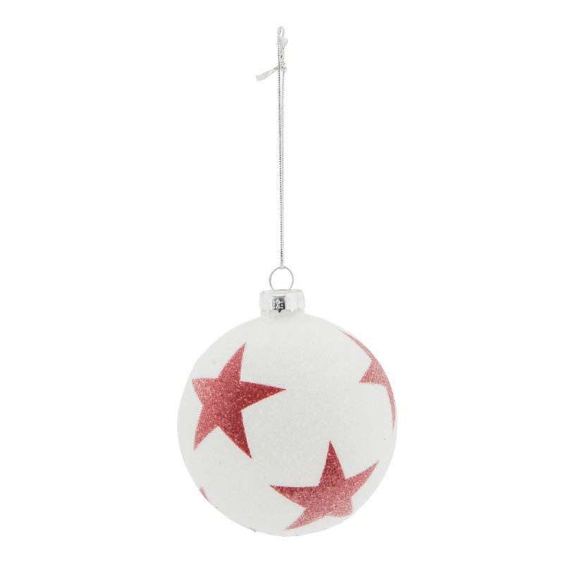 Kerstbal wit met rode sterren