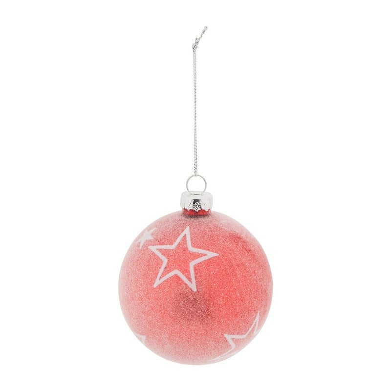 Kerstbal rood - witte sterren - 8 cm