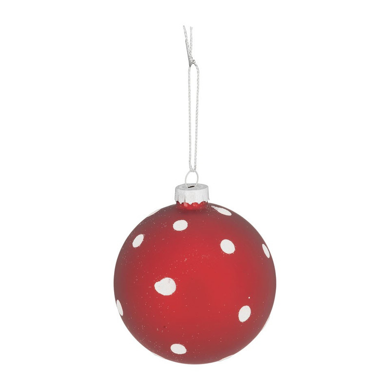 Kerstbal stip/streep - 8 cm - rood/wit