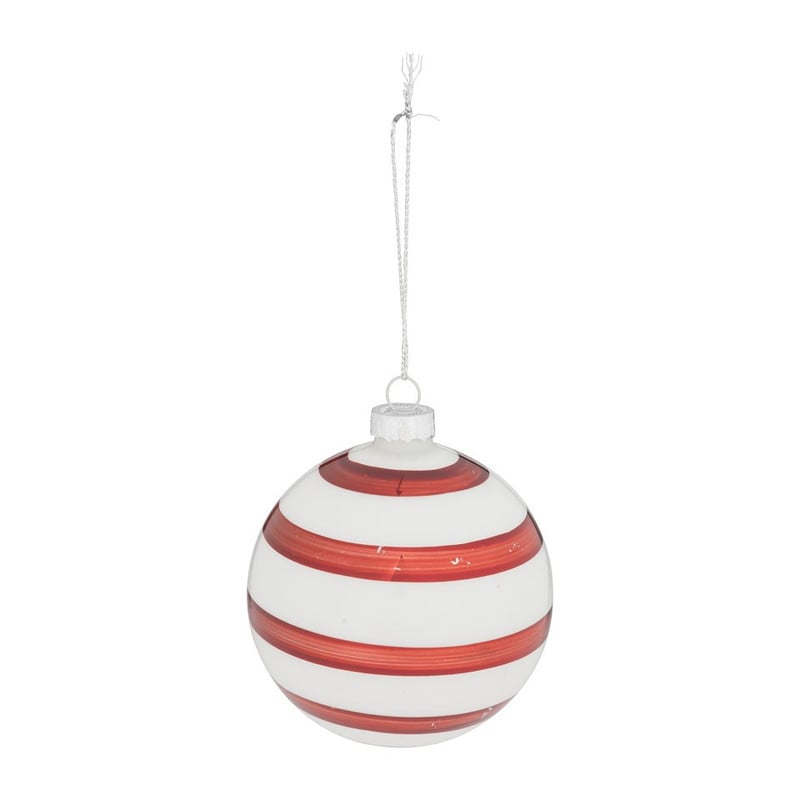 Kerstbal stip/streep - 8 cm - rood/wit